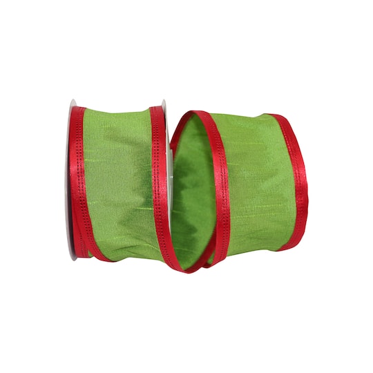 JAM Paper 2.5&#x22; x 10yd. Lime &#x26; Red Wired Grand Edge Dupioni Ribbon